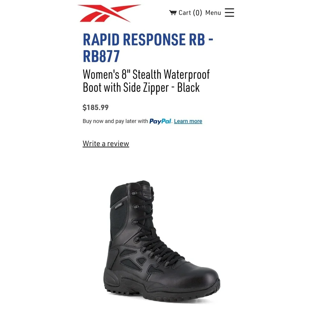 Reebok Rapid Response RB RB8877 Mens 8.5 Waterproof Tactical Side Zip BootsBlack